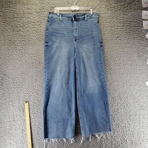 OAT Jeans Womens 12 Blue Wide Leg Frayed Hem Cotton Blend Casual